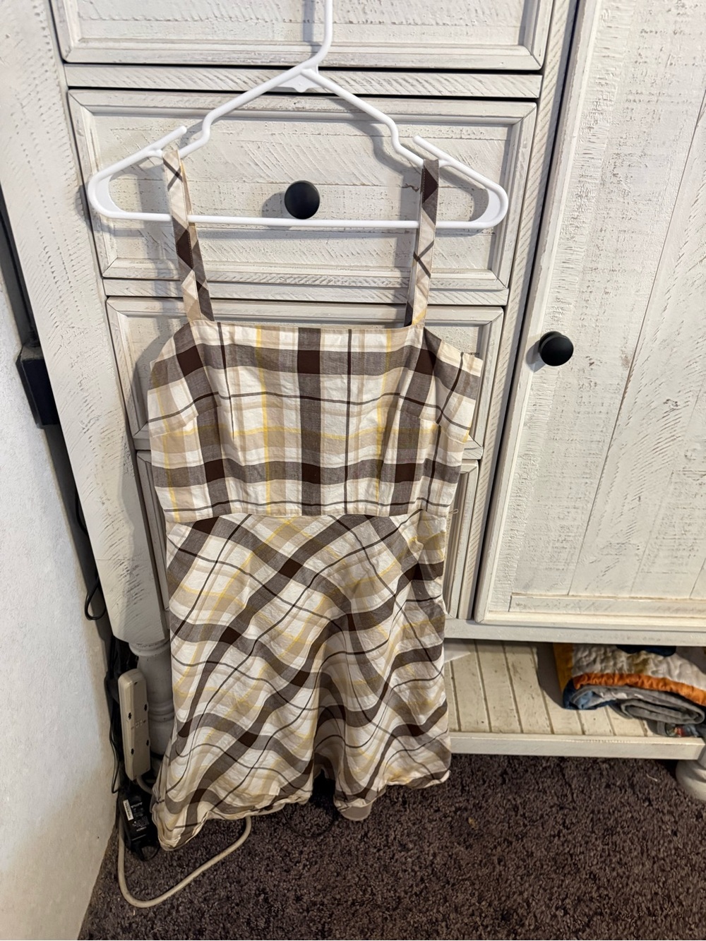 Ann Taylor Plaid Midi Dress in Brown, Cream & Yellow